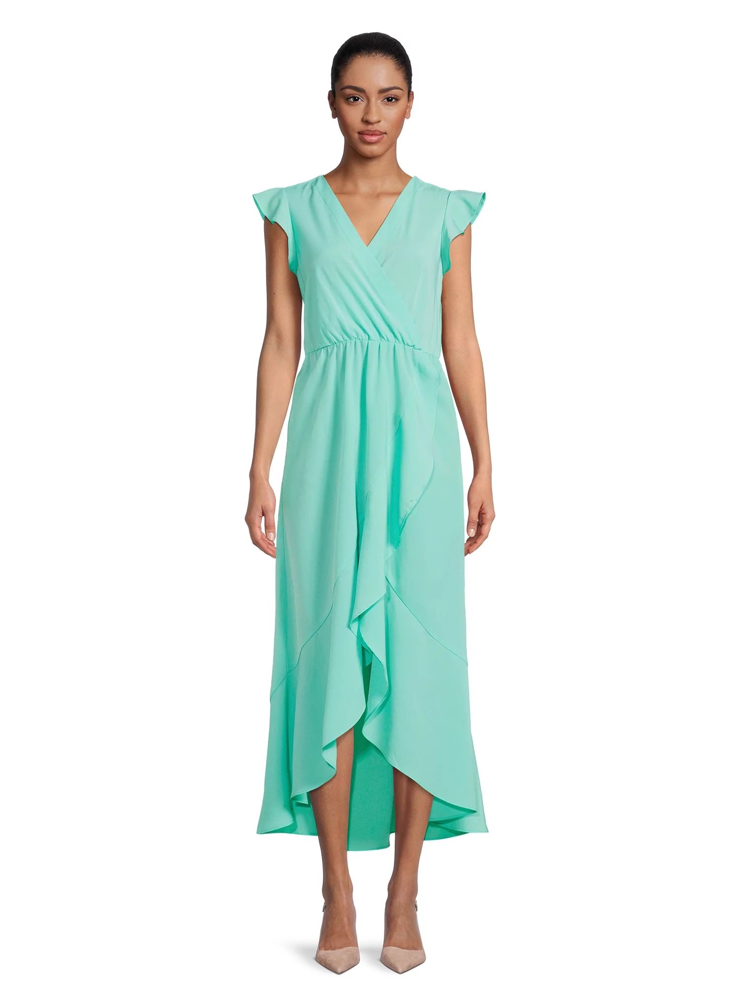 Nine.Eight Women’s Flutter Sleeve Faux Wrap Maxi Dress | Walmart (US)