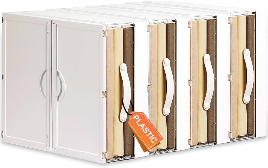 DIMJ Bed Sheet Organizer 4 Pack, Plastic Sheet Organizer Foldable Linen Storage Box, Under Bed St... | Amazon (US)