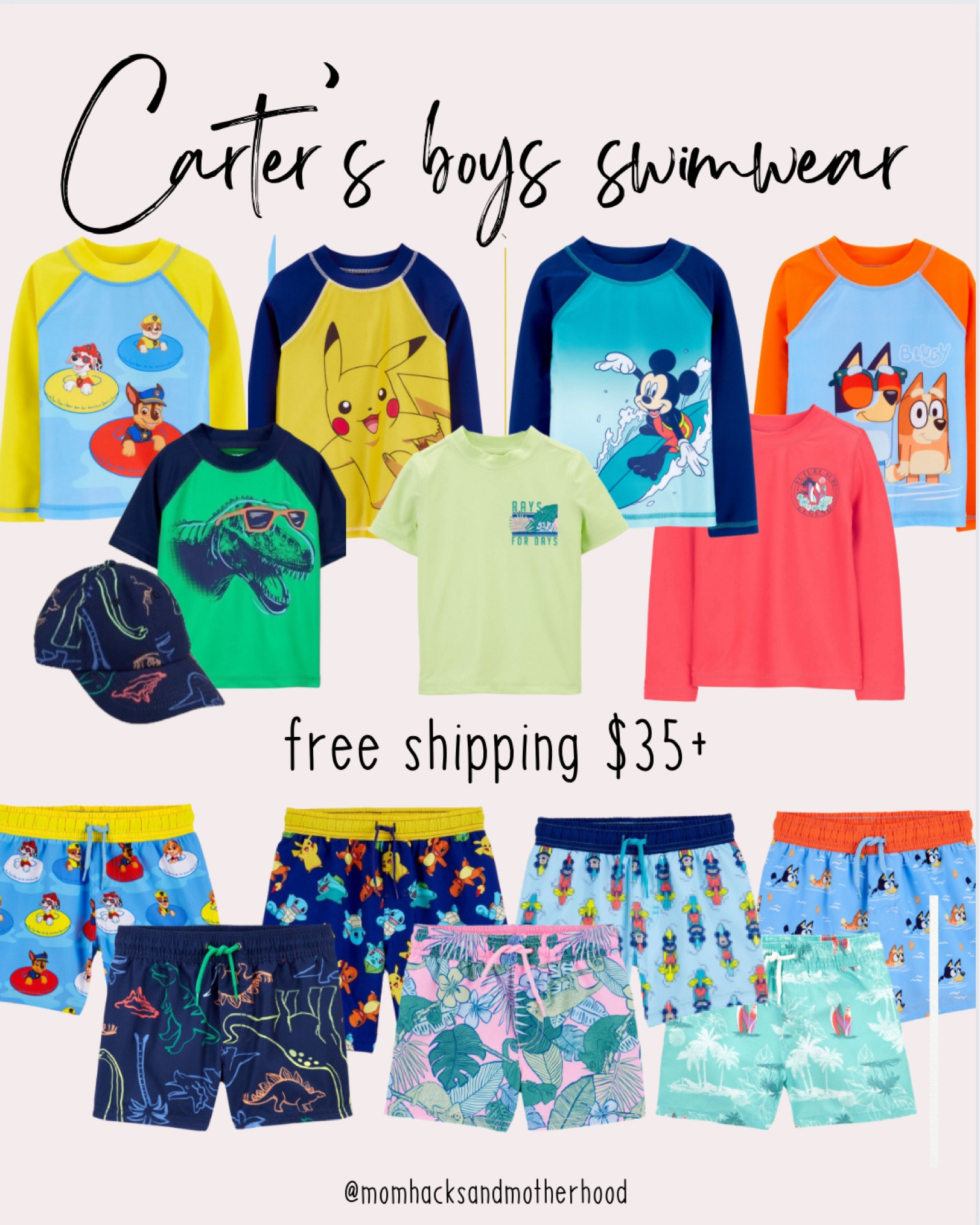 Swimwear for littles!!! Paw Patrol, Dinosaurs, Mickey Mouse, Bluey, Pokémon + others! 

#rashguards #swimwearfortoddlers #swimwearforboys