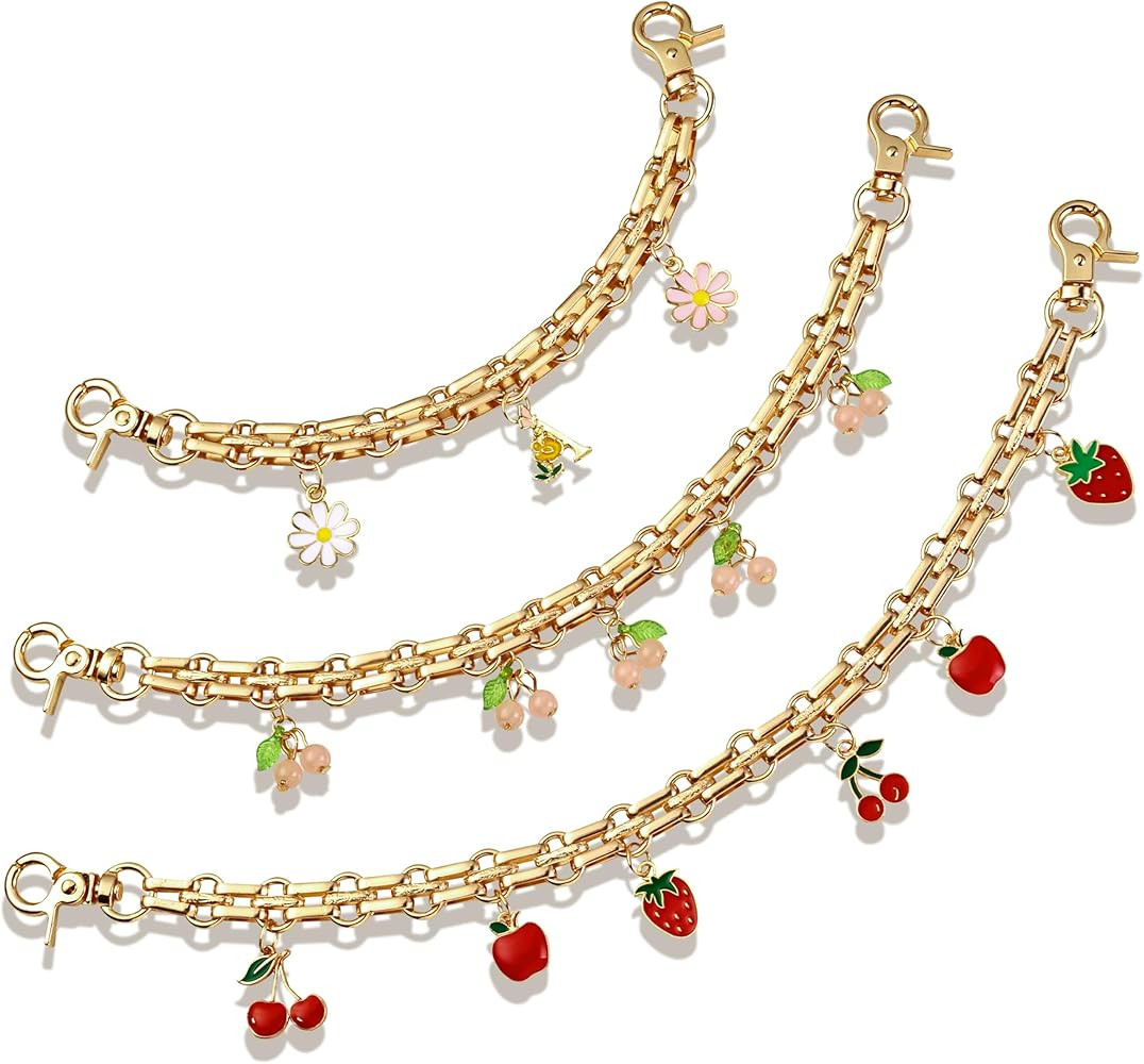 Gold Bag Charms 3pcs Cute Cherry Bag Charms For Handbags, 8" 9.7" 12" Replacement Purse Extender ... | Amazon (US)