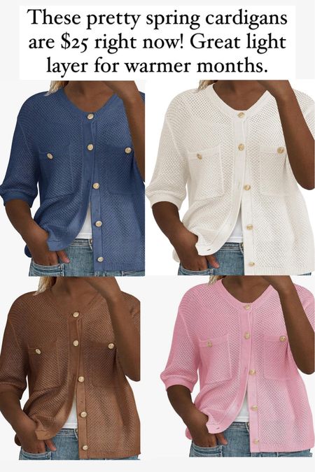 These cardigans are perfect for spring and summer. They are lightweight. They come in a bunch of color options! Only $25 right now. #amazon 

#LTKStyleTip #LTKFindsUnder50