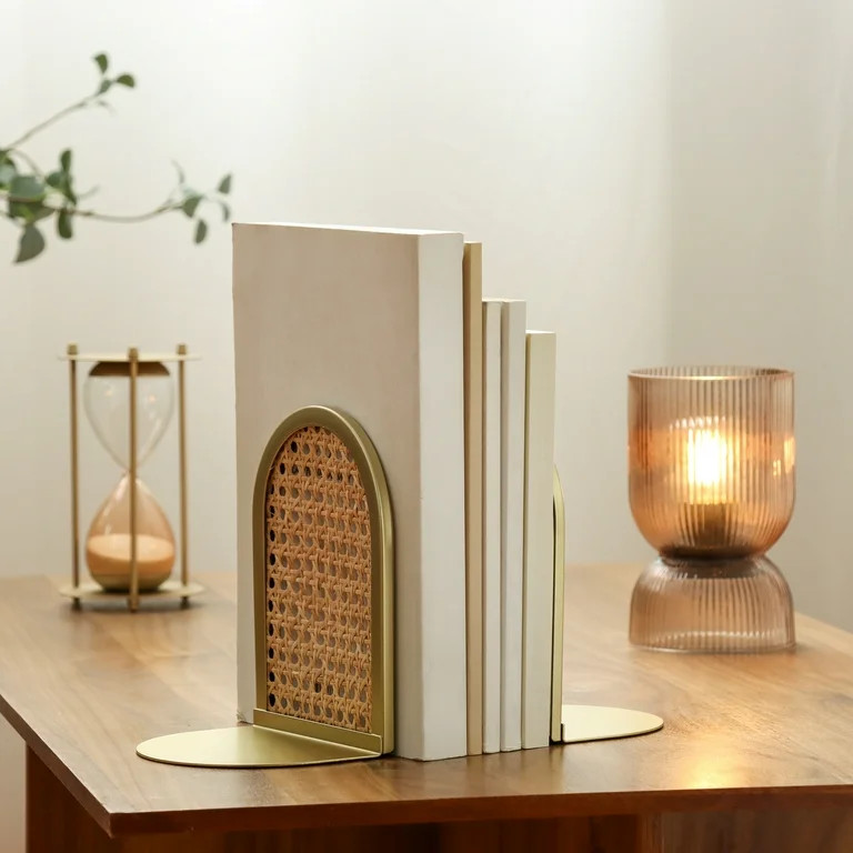 Home Decor Collection Gold and Natural Rattan Decorative Tabletop Bookends | Walmart (US)