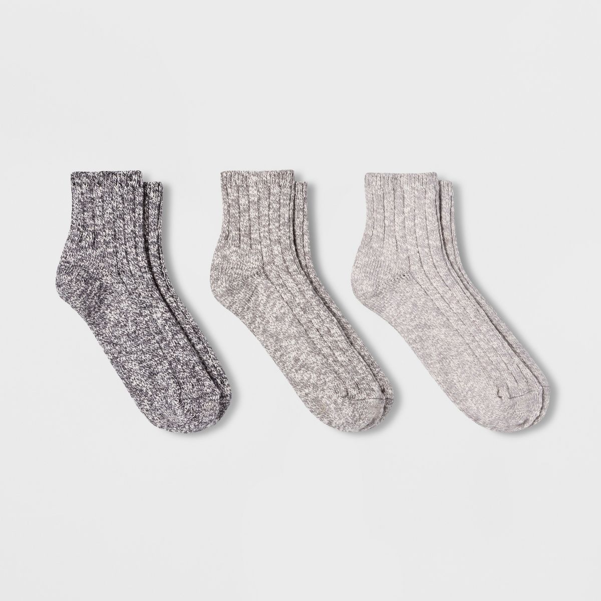 Women's Slub 3pk Ankle Socks - Universal Thread™ - Black/Gray 4-10 | Target