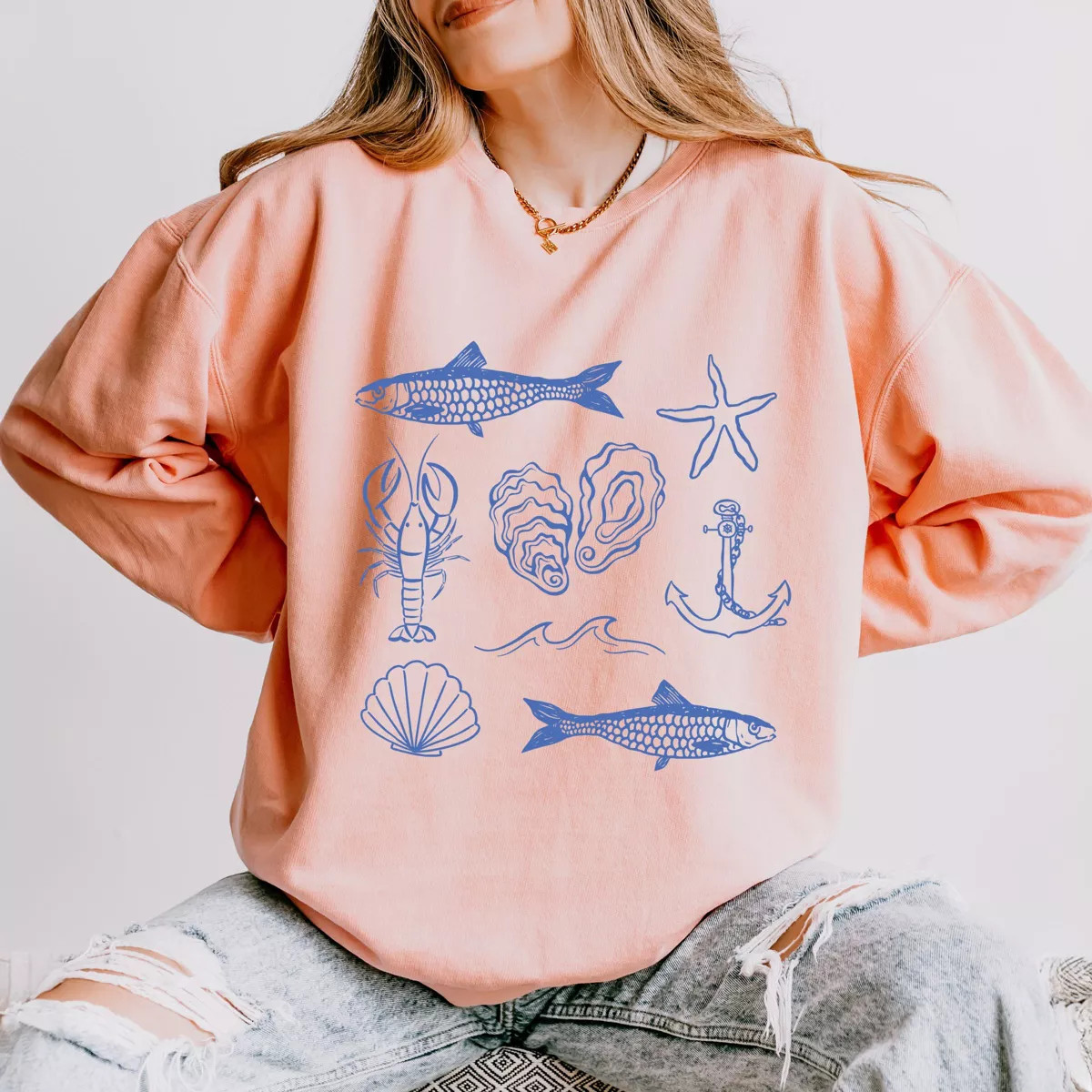 Simply Sage Market Nautical Outline Collage Lightweight Garment Dyed Sweatshirt | Target