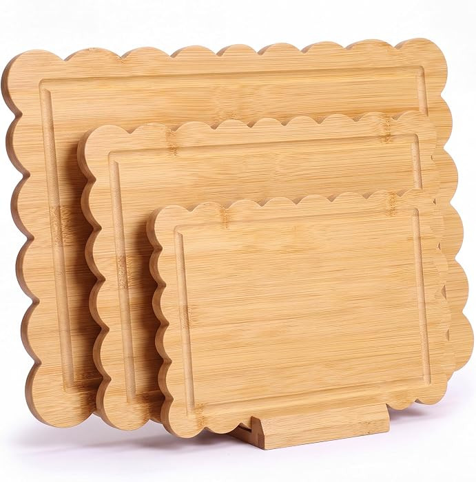 3 Pcs Bamboo Scalloped Cutting Boards with Holder | Amazon (US)