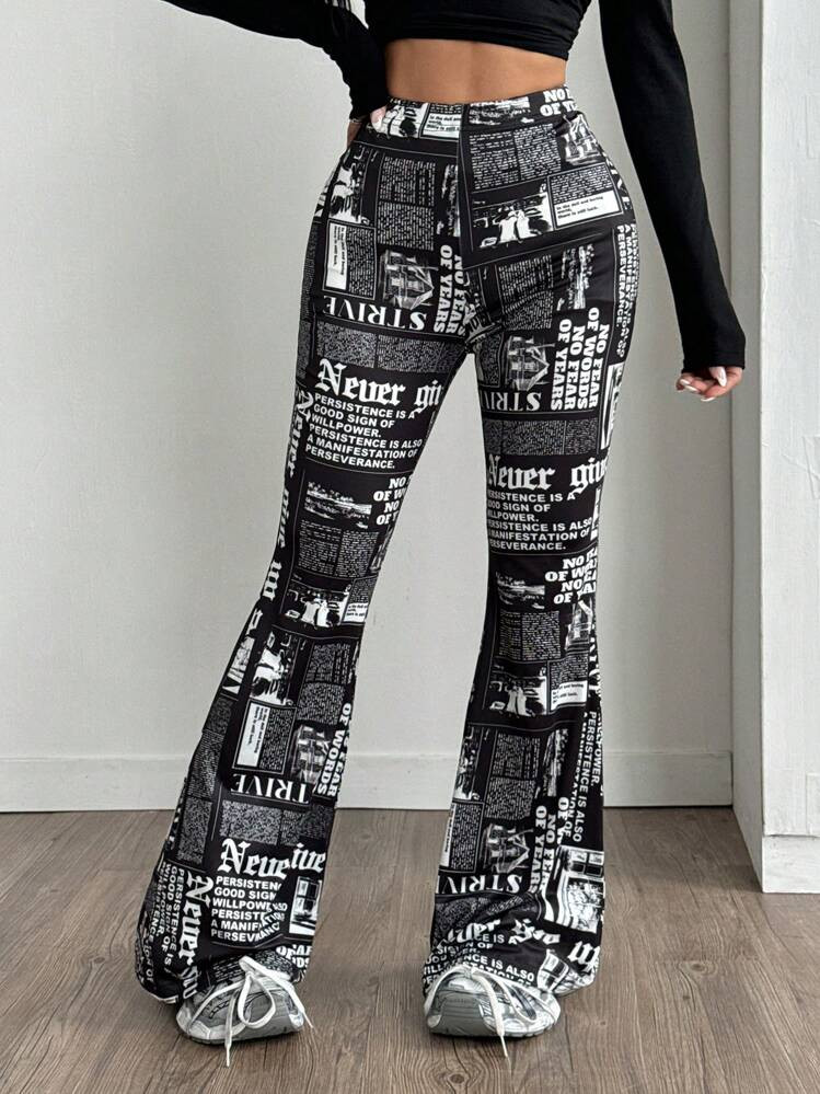 Coolane Elastic Waist All-Over Print Flare Leg Casual Pants, Versatile | SHEIN