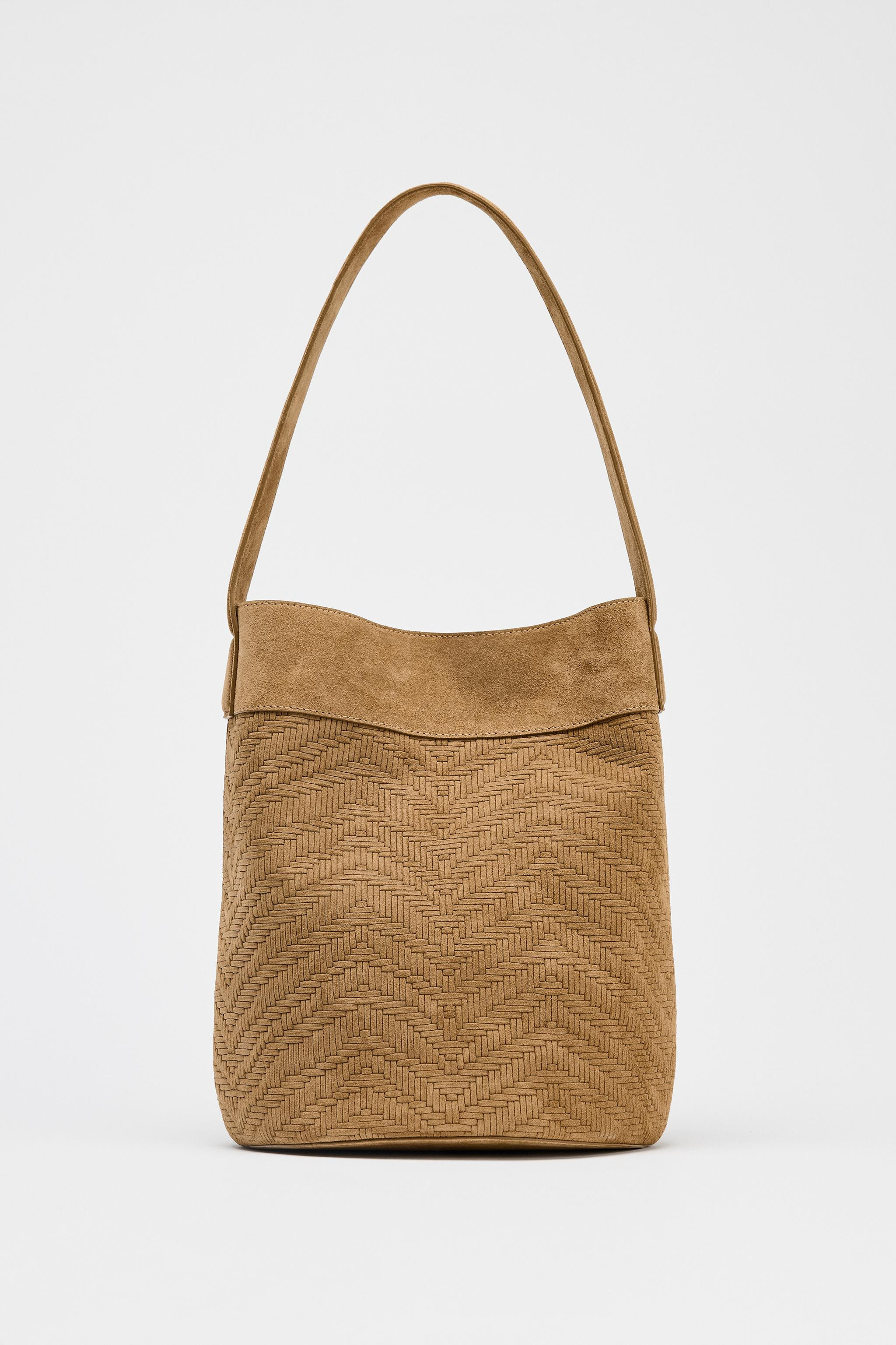 LEATHER BRAIDED MAXI BUCKET BAG | Zara US