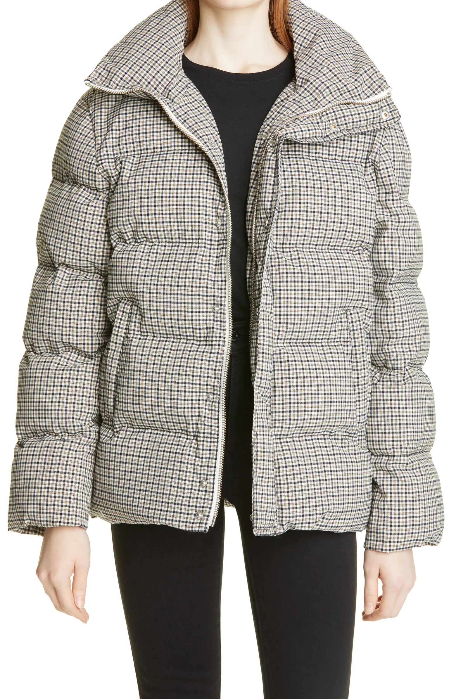 STAUD Ace Plaid Stand Collar Puffer Coat | Nordstrom | Nordstrom