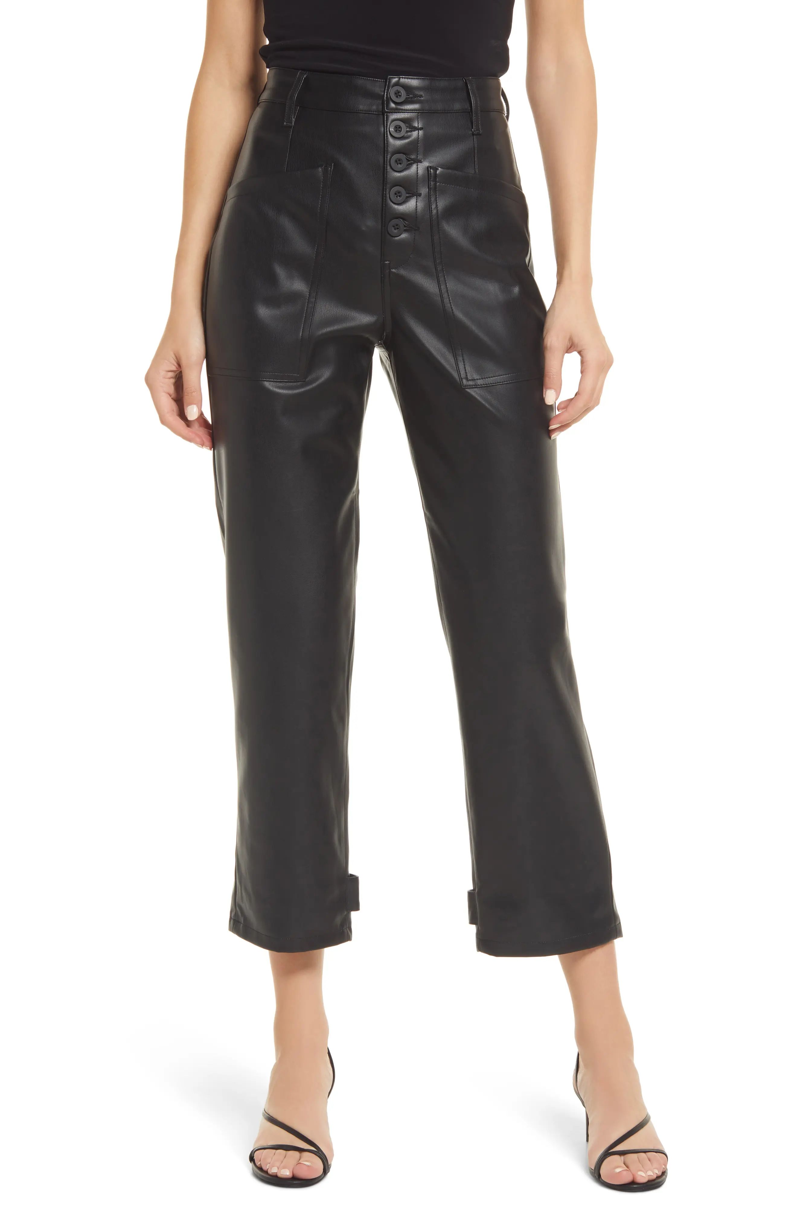 Pistola Tammy High Waist Button Fly Faux Leather Trousers, Size 26 in Slate Black at Nordstrom | Nordstrom