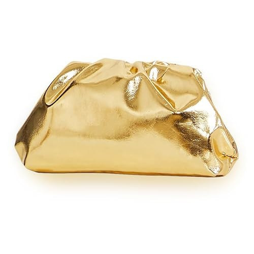 BRYCTSISEN Metallic Pleated Evening Clutch Handbag Purse Patent Leather Cloud Shoulder Bag for Women PU Evening Purse Handbag (Gold) | Amazon (US)