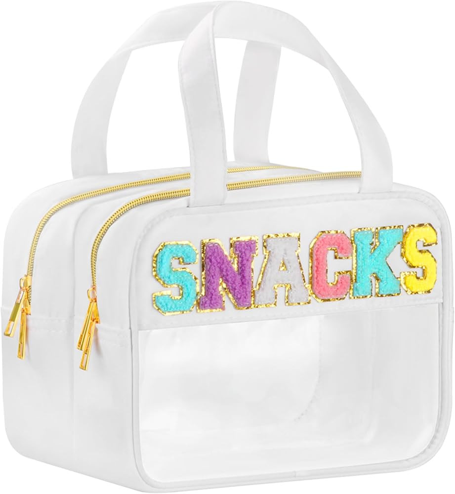 Chenille Letter Clear Makeup Bags, Clear Snacks Bag for Travel, Preppy Patch Nylon Cosmetic Bag w... | Amazon (US)