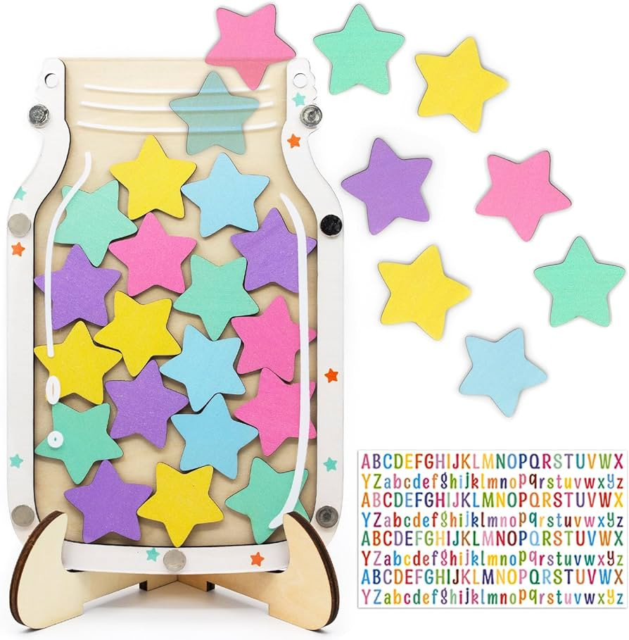 YUNFIRE Personalized Stars Reward Jar for Kids, DIY, with Colorful Letter Stickers, Potty Trainin... | Amazon (US)