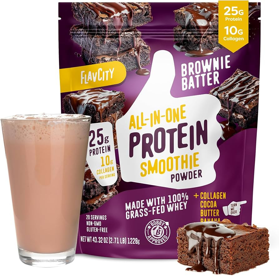 FlavCity Grass Fed Whey Chocolate Protein Powder - Brownie Batter - 25g Protein & 10g Collagen - ... | Amazon (US)