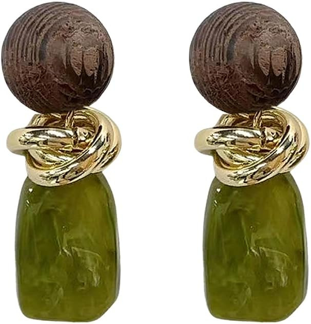 Retro Geometric Statement Earrings for Women Lightweight Resin Imitation Amber Stone Wooden Ball Charms Dangle Drop Earring Vintage Christmas Holiday Birthday Jewelry Gifts | Amazon (US)