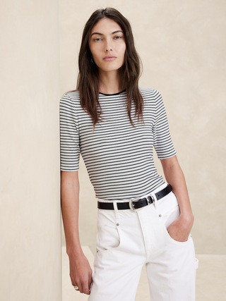 Ribbed Elbow-Sleeve T-Shirt | Banana Republic (US)