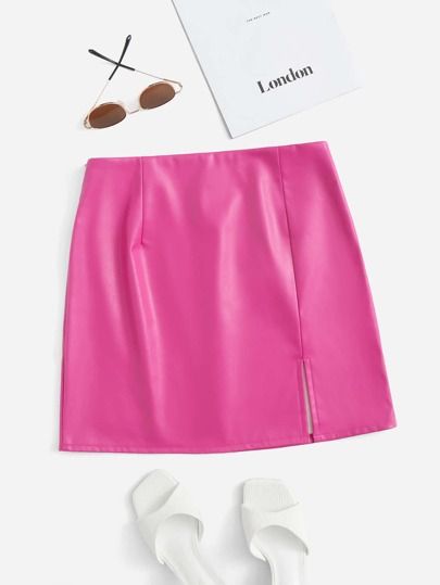SHEIN Split Hem PU Leather Skirt | SHEIN