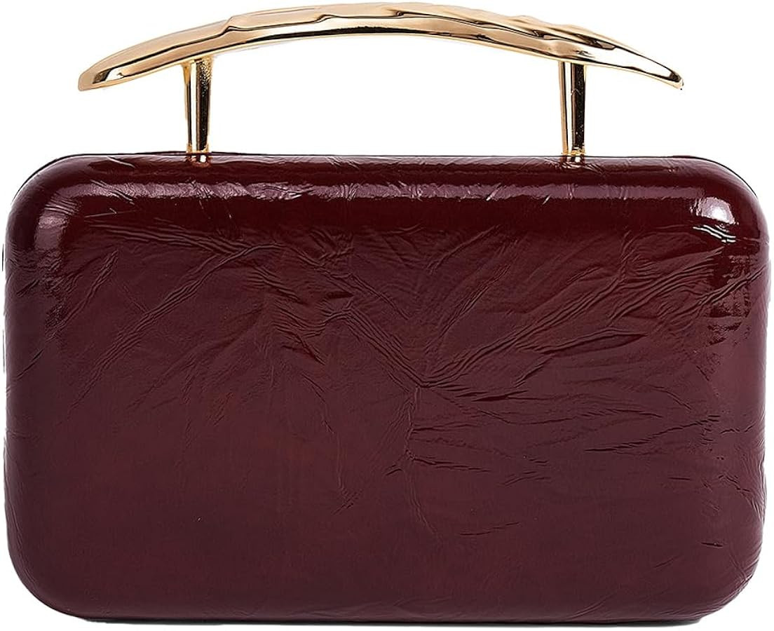 PU Leather Sculptural Mental Top Handle Cultch Bag Chic Stylish Square Purse with Chain for Wedding Party | Amazon (US)
