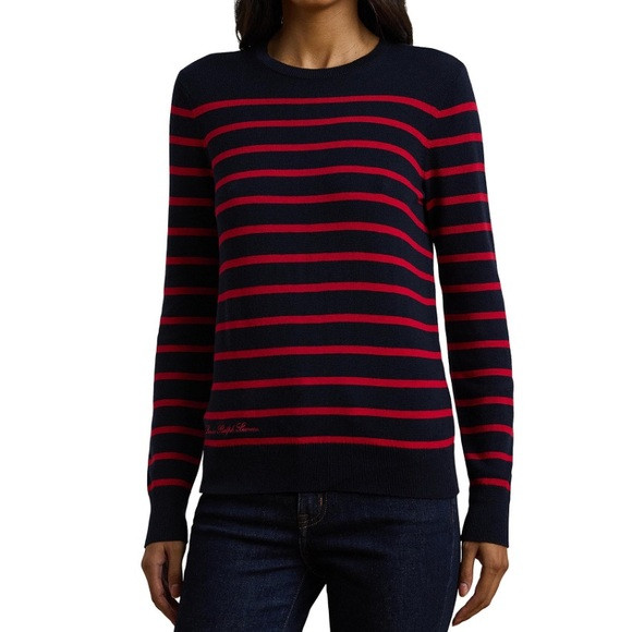 NWT Lauren Ralph Lauren Striped Crew Neck Long Sleeve Sweater Navy and Red | Poshmark
