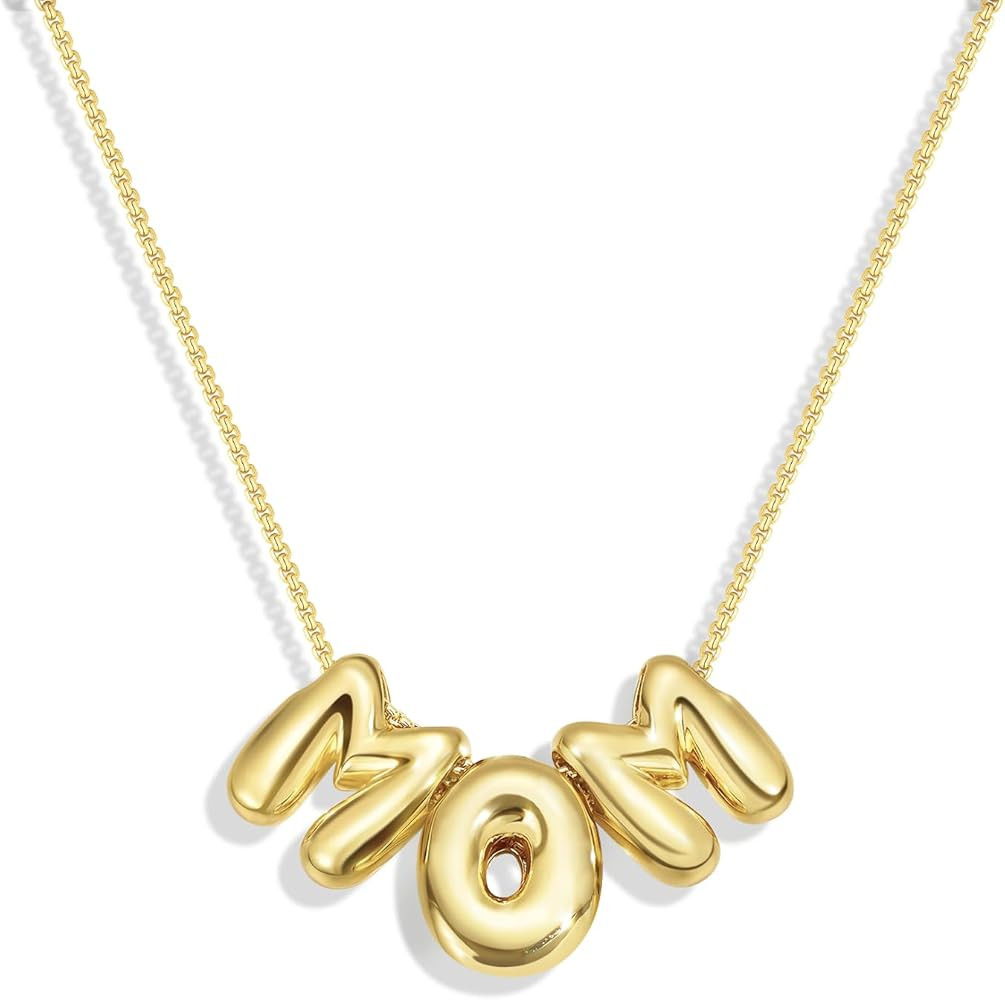 Amazon.com: KissYan Mama Necklace for Women, 14K Gold Plated Bubble Mom Pendant Necklace for New ... | Amazon (US)