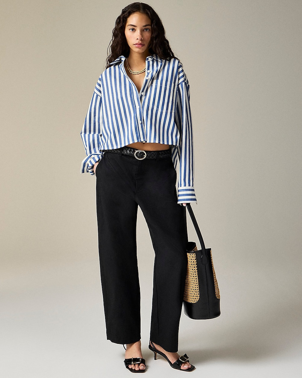 Étienne cropped button-up shirt in striped cotton poplin | J. Crew US