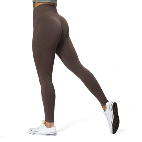 Aoxjox Scrunch Seamless Leggings for Women High Waisted Tummy Control 2.0 Smile Contour Workout Yoga Pants 24" (Fudge Coffee Marl, Large) | Amazon (US)