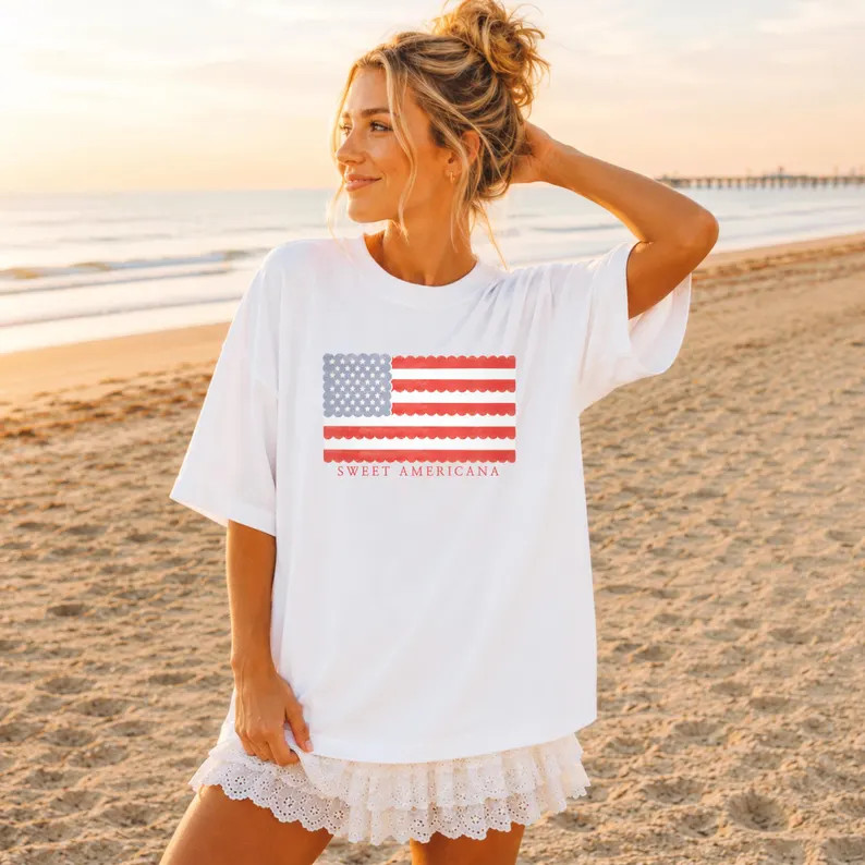 Sweet Americana T-shirt, Retro American Flag, 4th of July Shirt, Patriotic Summer Crewneck, Women... | Etsy (Global)