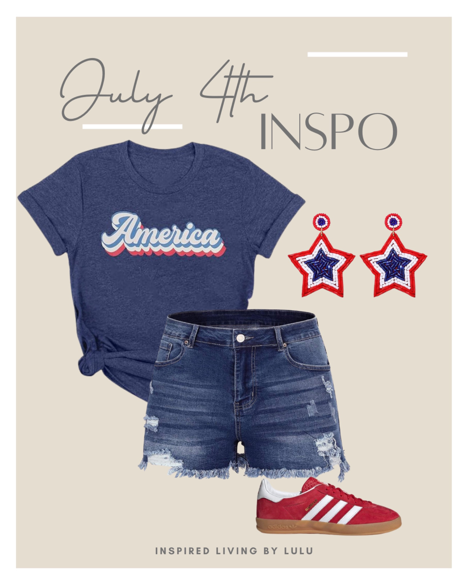 Casual Amazon America Tshirt and Jean shorts outfit inspo. Loving the red Adidas sneakers and pairing the cute star earrings to make the outfit complete. 

Added some additional shorts to choose from as well. 

#LTKStyleTip #LTKTravel #LTKSeasonal