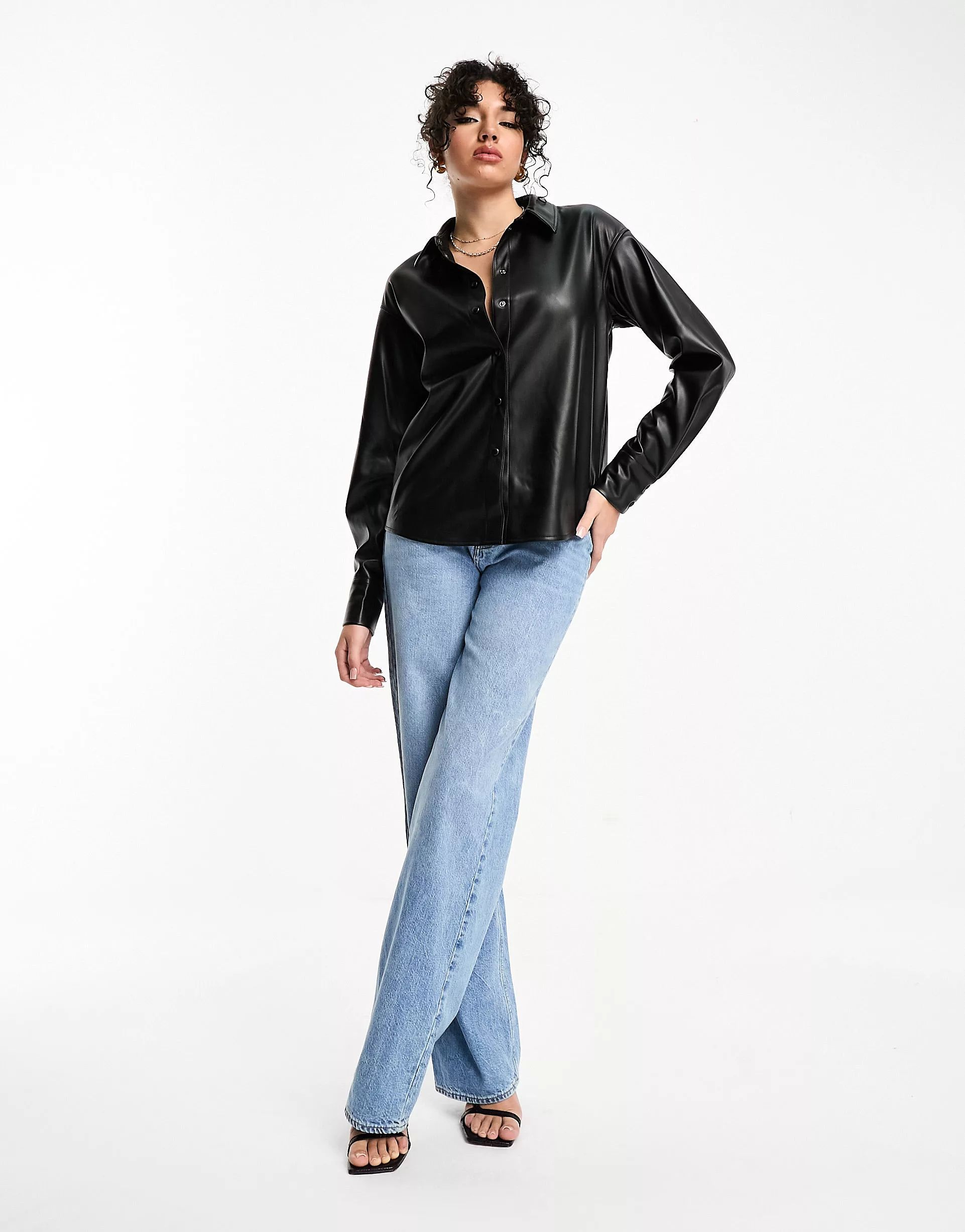 Vero Moda Tall leather look shirt in black | ASOS (Global)