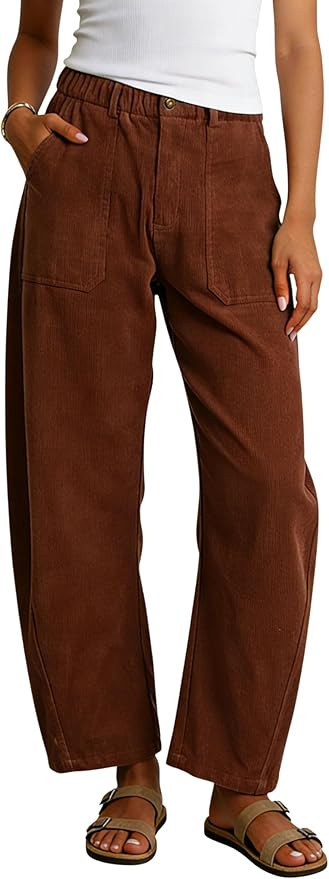 Tanming Womens Corduroy Barrel Pants Wide Leg High Waisted Trousers Loose Palazzo Pants with Pock... | Amazon (US)