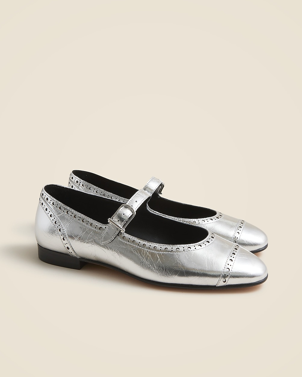 Wing tip Mary Jane ballet flats in metallic leather | J. Crew US