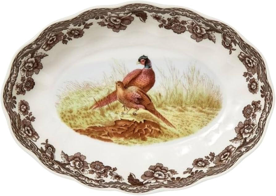 Spode British Flowers Collection 6" Oval Fluted Dish - Pheasant Illustration, Rustic Serving for ... | Amazon (US)