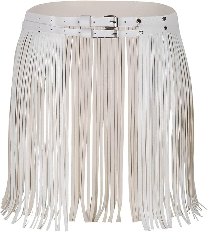 LiiYii Women's Fringe Tassel Faux Leather Waistband Skirt Adjustable Waist Belt Cosplay Costumes | Amazon (US)