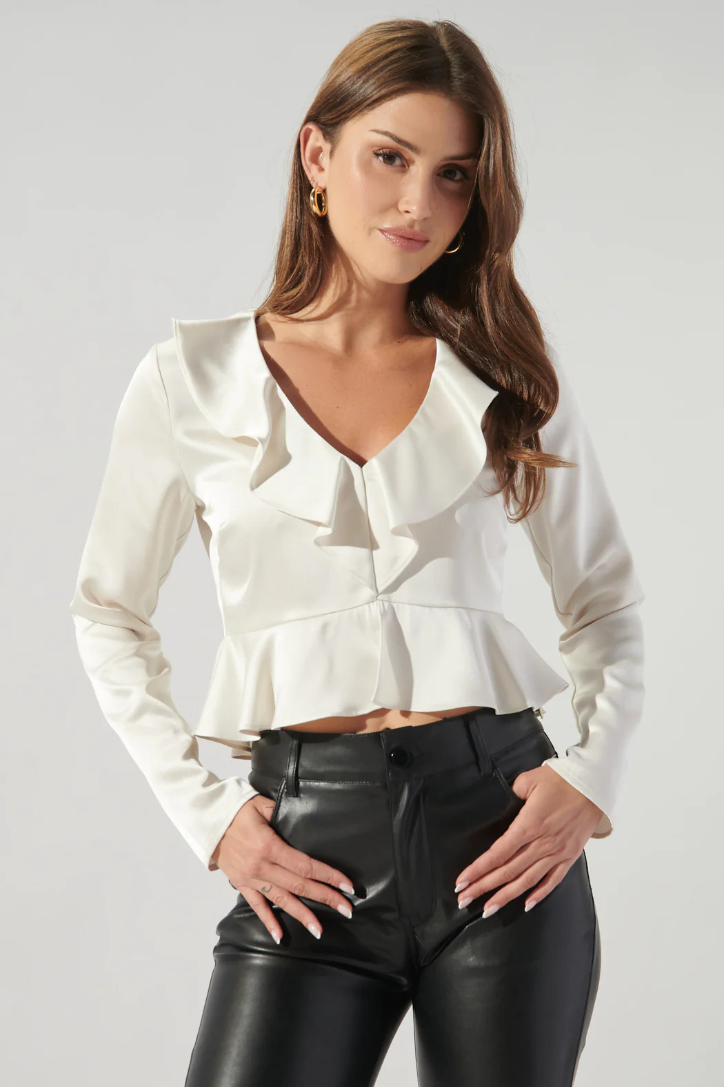 Valencia Satin Ruffle Cropped Blouse | Sugarlips