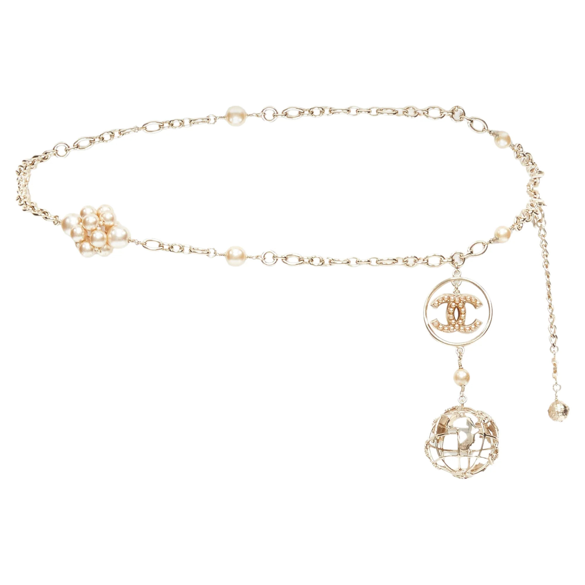 Chanel gold pearl globe chain necklace | Shop Simon