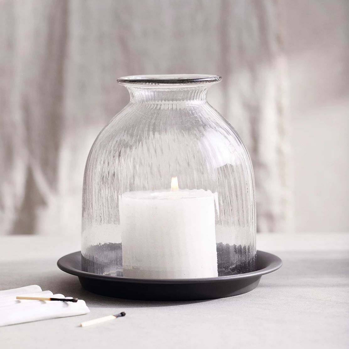 Domed Glass Candle Holder With Tray - Medium | The White Company (UK)