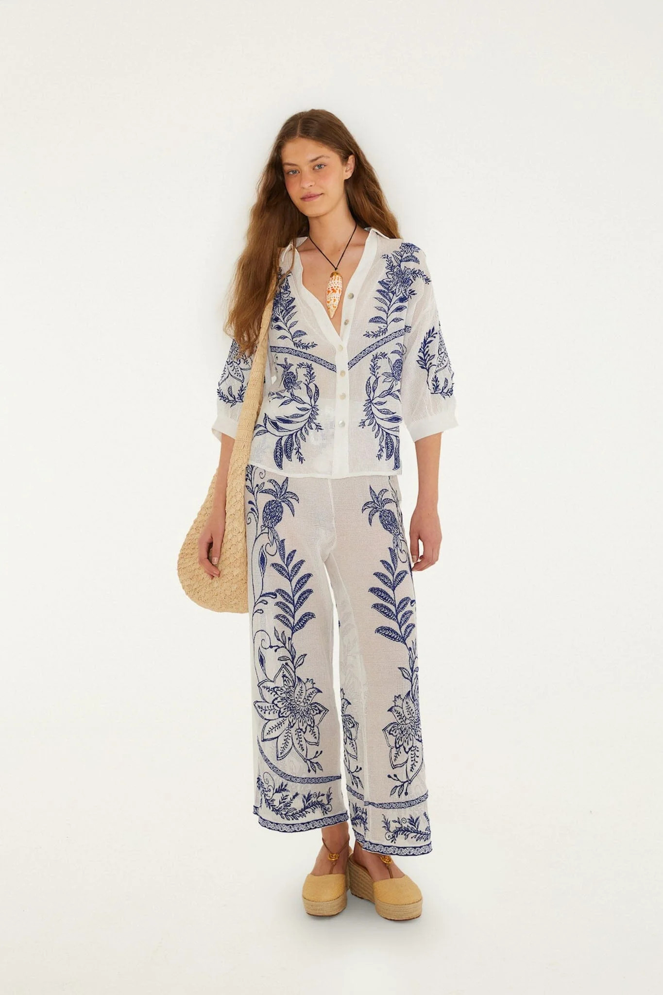 Off-White Nina Embroidery Pants, NINA EMBROIDERY OFF-WHITE / S | FarmRio (US)