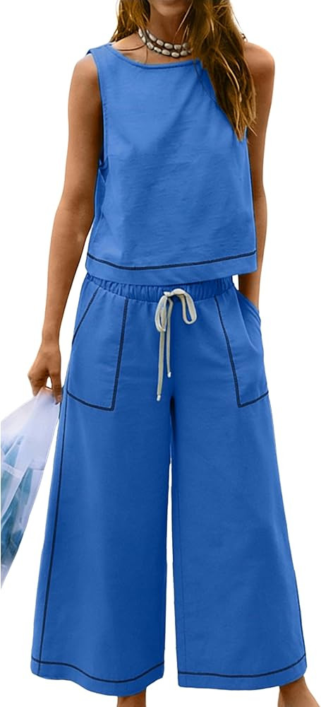 Qiaomai Womens 2 Piece Sets 2026 Spring Summer Casual Lounge Matching Set Travel Vacation Airport... | Amazon (US)