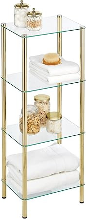 mDesign Household Floor Storage Rectangular Tower, 4 Tier Open Glass Shelves - Compact Shelving D... | Amazon (US)