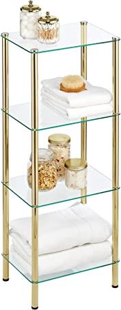 mDesign Household Floor Storage Rectangular Tower, 4 Tier Open Glass Shelves - Compact Shelving D... | Amazon (US)