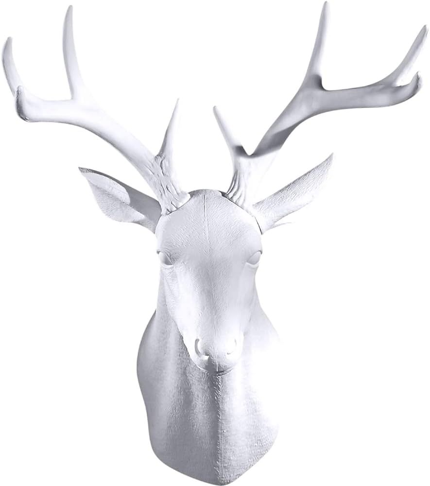 Notakia White Deer Head Wall Decor Deer Antlers Wall Sculpture Faux Taxidermy Wall Animal Head 19... | Amazon (US)