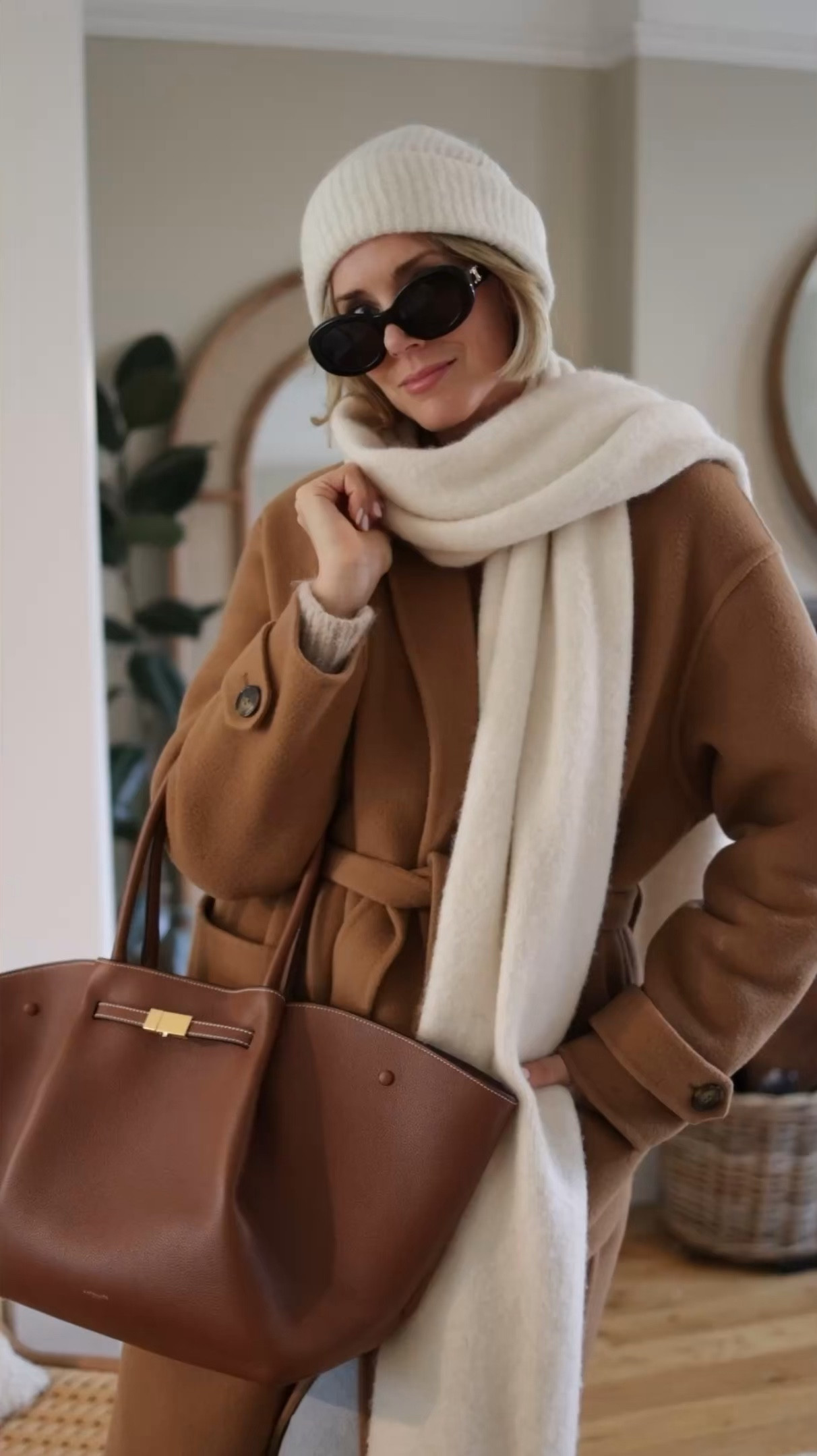 Wool Coat, Cardigan, Jeans, Ballet Flats, Beanie, Wool Scarf, Leather Bag, Sunglasses, Ring, Necklace, Lipstick, Sézane, AGOLDE, & Other Stories, Space NK, DeMellier

#LTKstyletip #LTKwinter #LTKuk