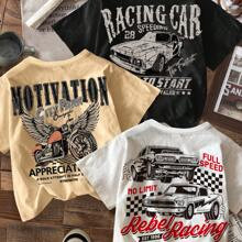 pcs Vintage Race Car Graphic Print Crew Neck Long Sleeve Crop Tee For Tween Boys | SHEIN