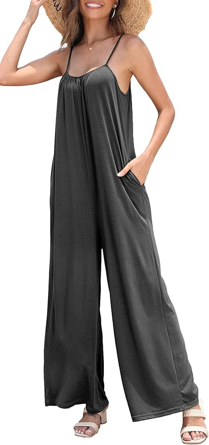 Women's Loose V Neck Sleeveless Jumpsuits Adjustable Spaghetti Strap Romper Casual Wide Legs Pant... | Amazon (US)