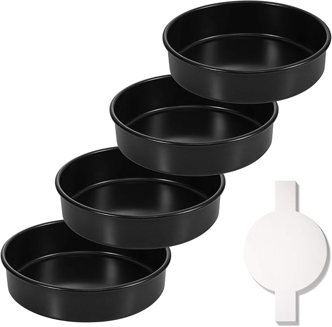 Hiware 6-Inch Round Cake Pan Set of 4, Nonstick Baking Cake Pans with 120 Pieces Parchment Paper,... | Amazon (US)