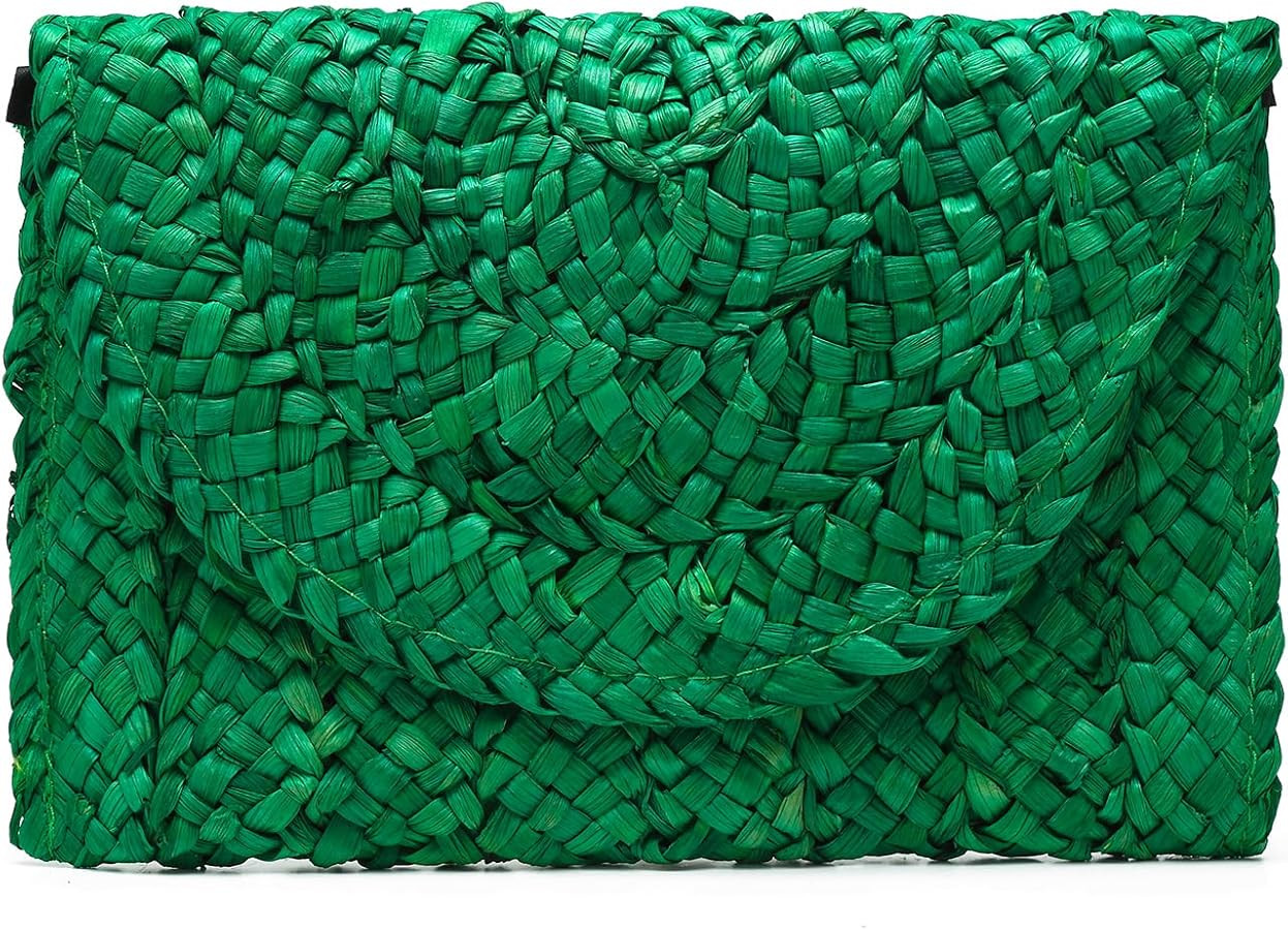 Women Straw Clutch Summer Straw Beach Bag Woven Evening Purse Envelope Handbag Khaki Wallet Purse | Amazon (US)