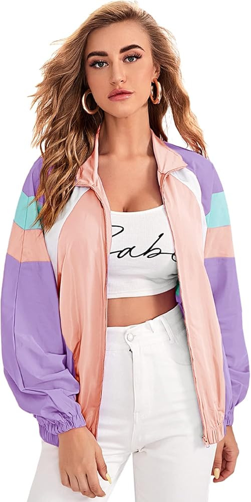 SweatyRocks Women's Casual Lightweight Color Block Bomber Jacket | Amazon (US)
