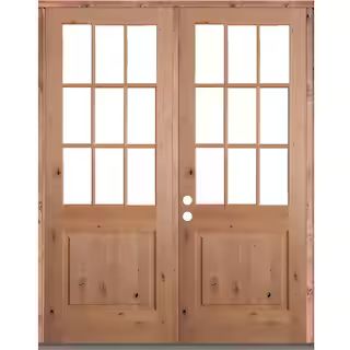 72 in. x 96 in. Craftsman Knotty Alder 9-Lite Clear Glass Unfinished Wood Right Active Inswing Do... | The Home Depot