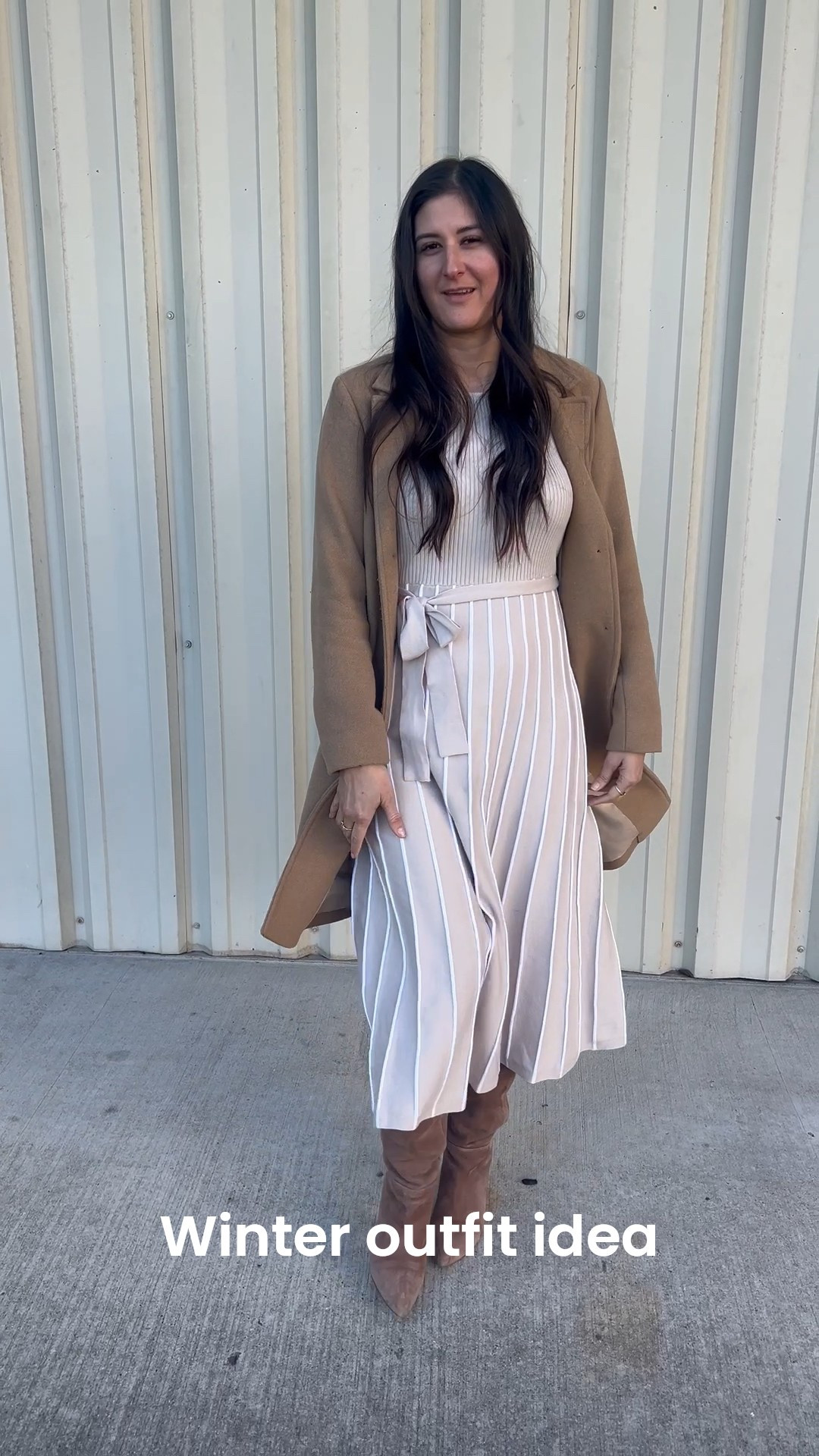 Winter outfit idea: sweater dress and coat. 🧥 with boots. 👢 

#LTKootd #LTKSeasonal