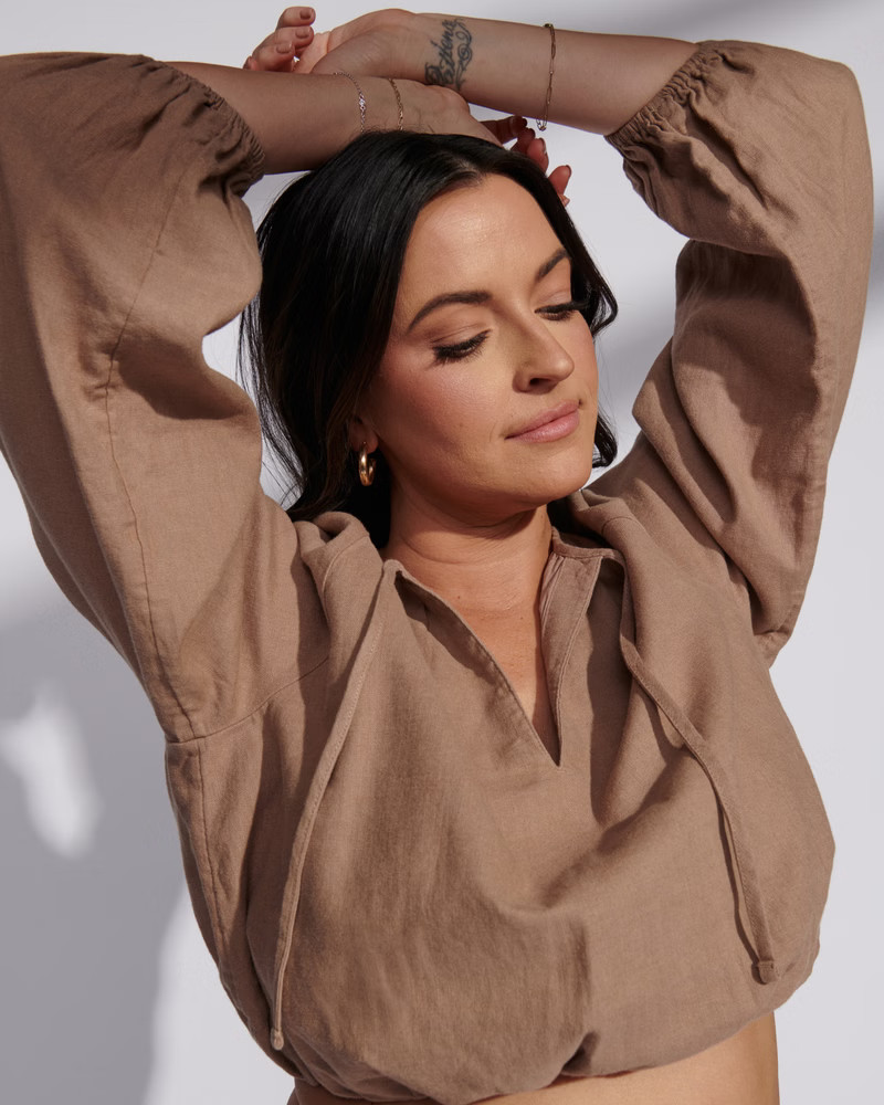 Long-Sleeve Linen-Blend Peasant Set Top | Abercrombie & Fitch (US)