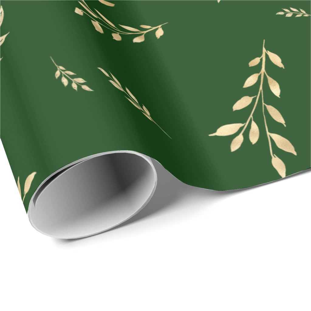 Elegant Forest Green Gold Foil Leaves Wrapping Paper | Zazzle